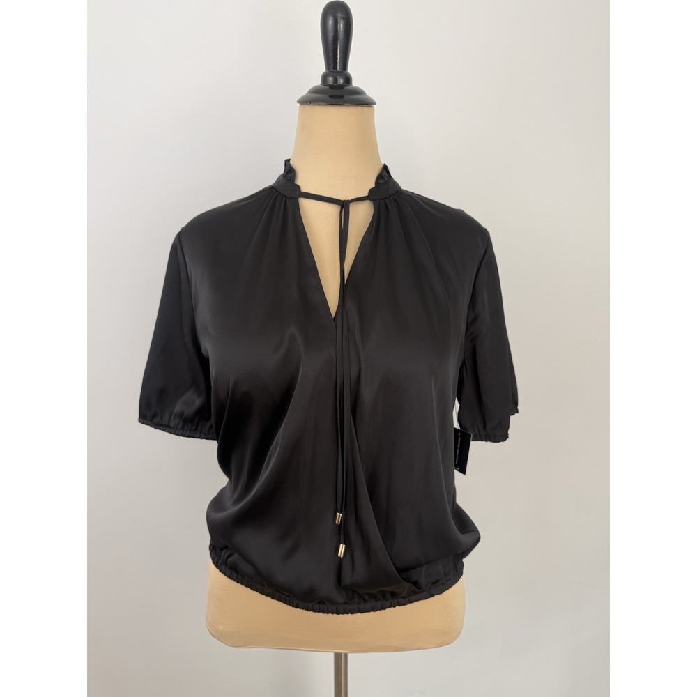 INC International Concepts NEW Black TOP M V-Neck Blouson Work Twee Whimsigoth